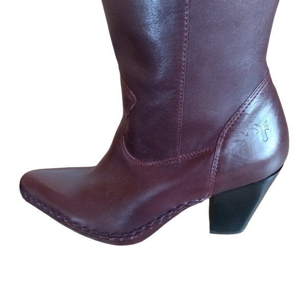 ❌SOLD❌Frye Vintage Burgundy Leather Heeled Boots Bohemian Western Size 6.5 RARE - Picture 10 of 12